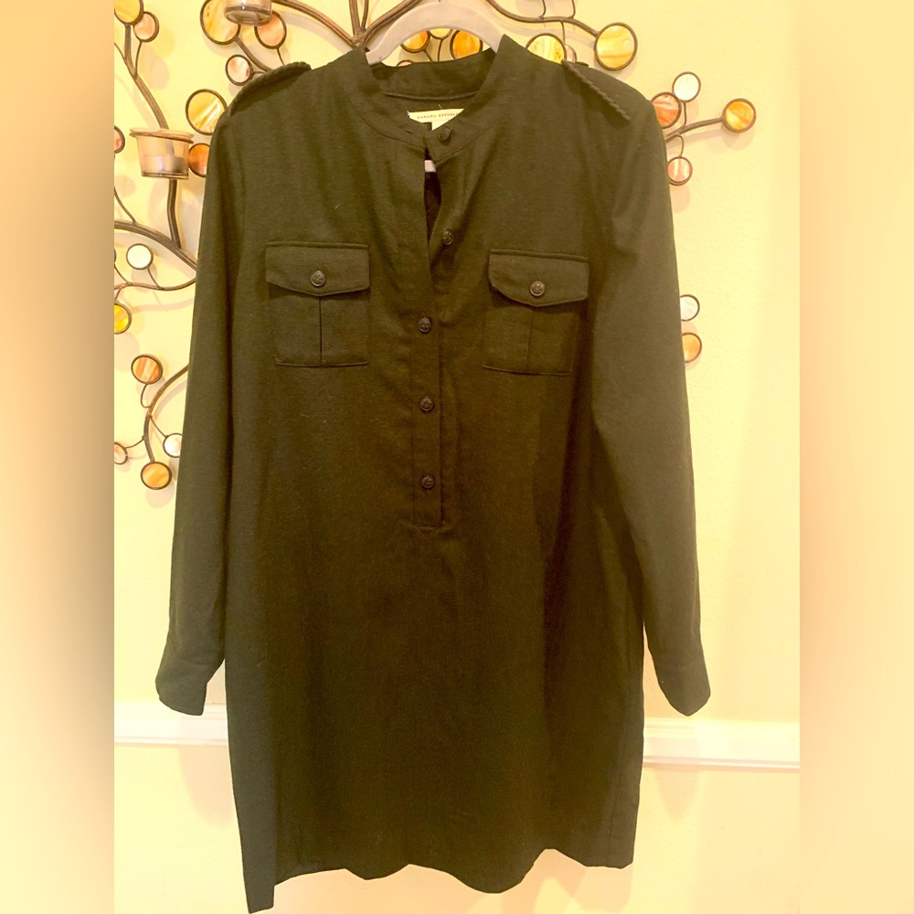 Banana Republic Dress: Dark Green, Half-Button-Down, Side & Front Pockets, 14